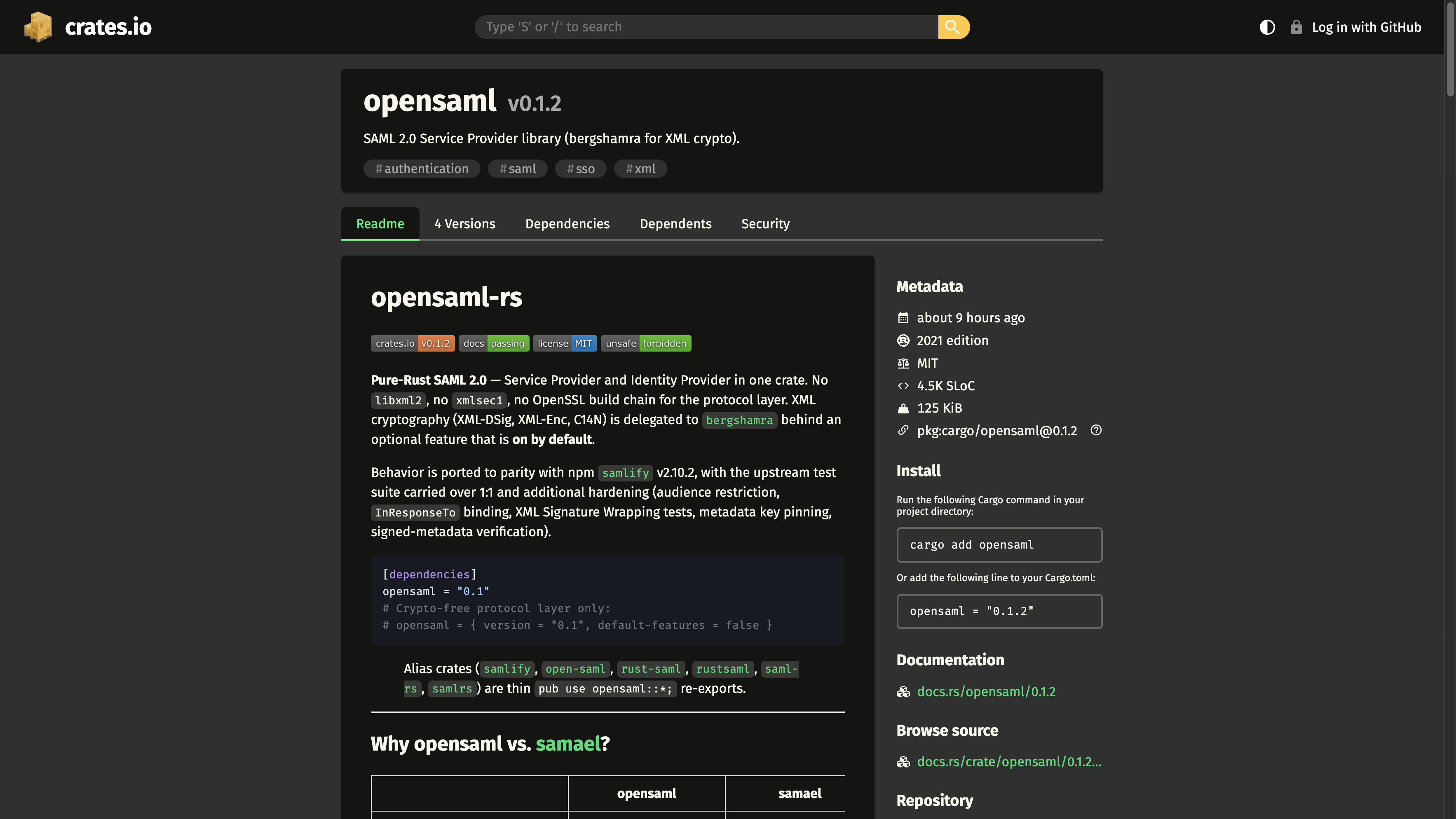 OpenSAML — SAML 2.0 in Rust screenshot
